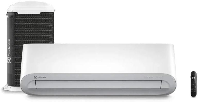 Ar-condicionado Electrolux Inverter 9000 BTUs com unidade externa preta e interna branca moderna