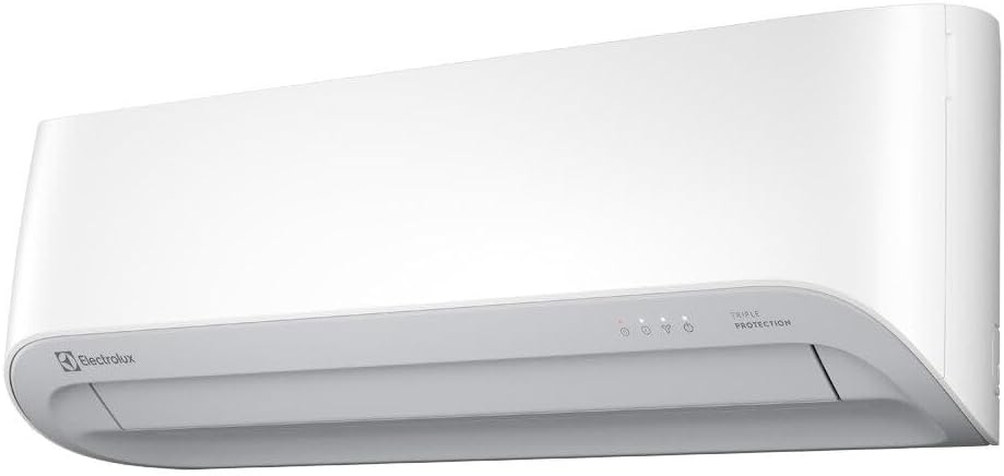 Unidade interna do ar-condicionado Electrolux JE24F vista lateral direita em branco.