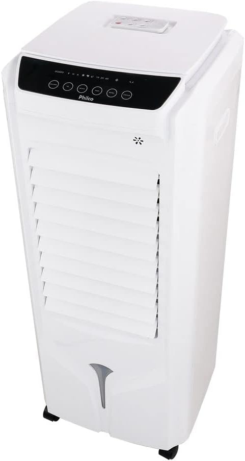 Climatizador Philco PCL14F 3 em 1 branco com painel de controle touch na frente.