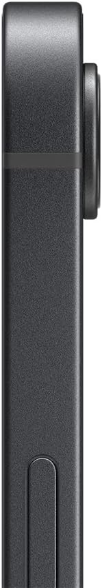Lateral do Apple iPhone 16e preto mostrando espessura e câmera