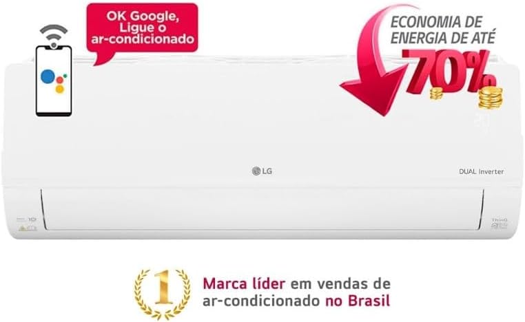 Ar-condicionado LG Dual Inverter com comando por voz Google e economia de energia de até 70%.