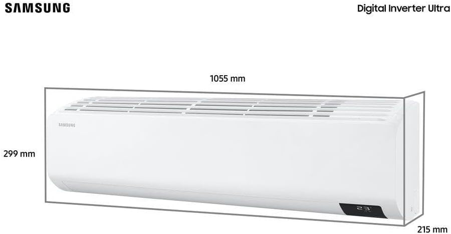Unidade interna do ar condicionado Samsung Ultra 22000 Btus branca com dimensões