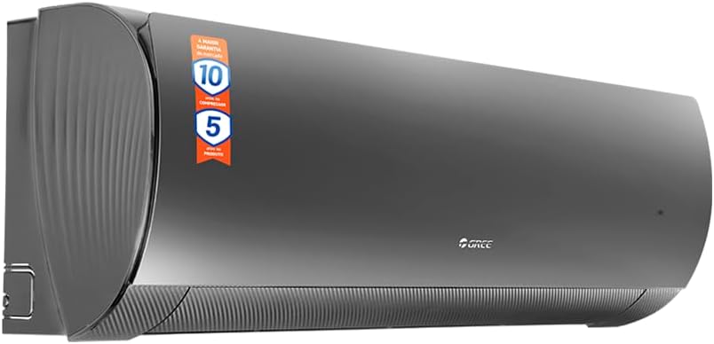 Ar condicionado Split Hi Wall Gree G-Diamond vista lateral direita em preto com selo de garantia.