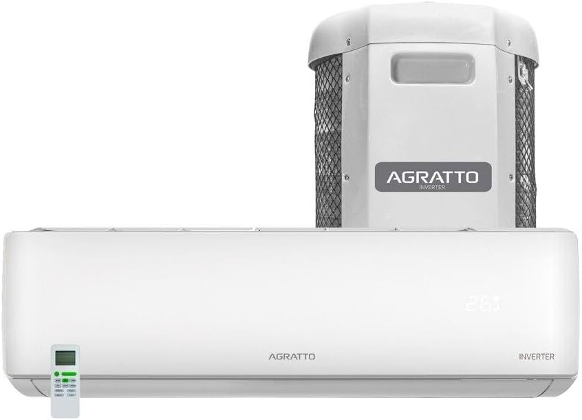 Ar condicionado split Agratto inverter 9000 Btus com controle remoto e unidade externa e interna, branco.