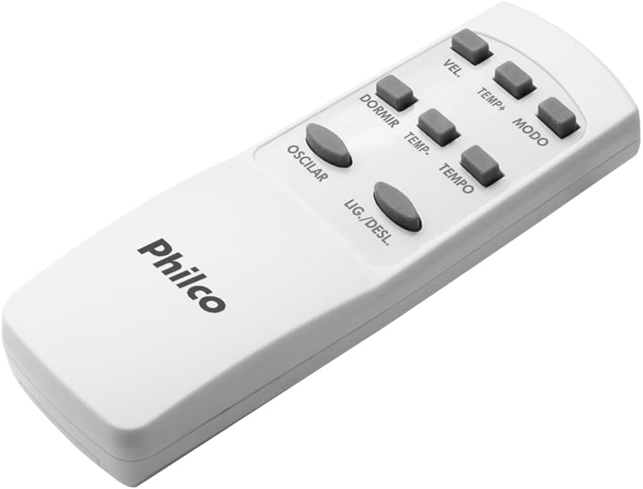 Controle remoto branco para Ar Condicionado Philco com botões pretos