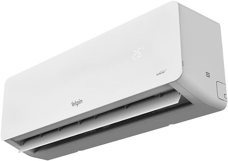 Unidade interna do ar-condicionado Elgin Eco Dream com saída de ar aberta e display digital