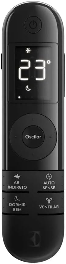 Controle remoto preto para ar-condicionado Electrolux com display digital e botões funcionais.
