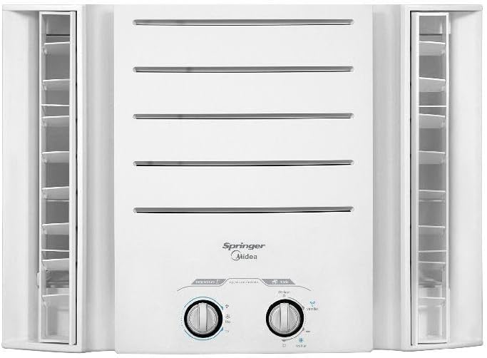 Ar Condicionado Janela Springer Midea 7500 BTU/h Frio Mecânico branco com abas laterais abertas e controle mecânico