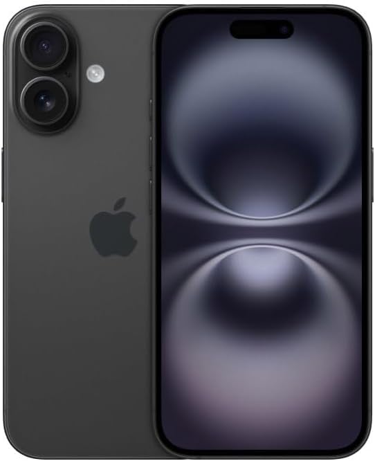 Apple iPhone 16 Preto 256 GB mostrando frente e verso com tela ligada e câmeras duplas.