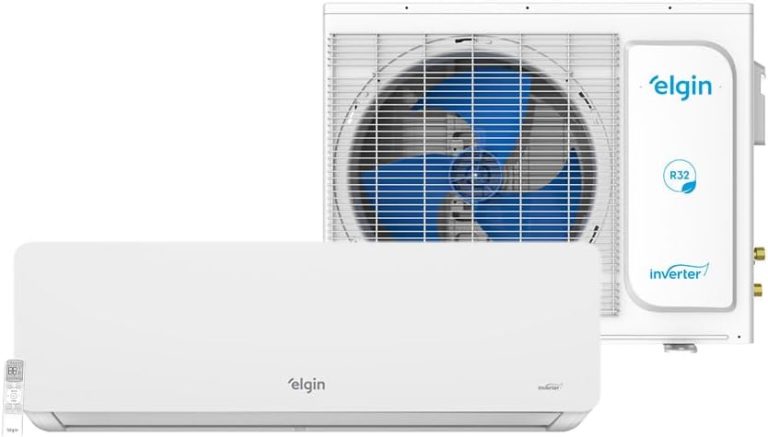 Ar condicionado split Elgin Eco Dream 12000 BTU/h unidade interna e externa branco e azul.
