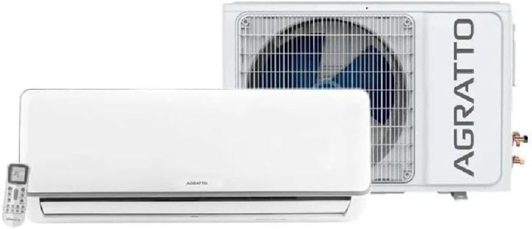 Ar-condicionado Split Agratto Neo Inverter 18.000btus/h branco com unidades interna e externa visíveis