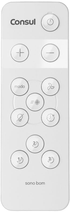 Controle remoto branco para ar condicionado Consul com botões funcionais e texto sono bom