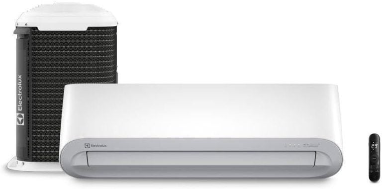 Ar-condicionado Electrolux Color Adapt Wi-fi 18.000 BTUs quente e frio com unidade interna branca e unidade externa preta.