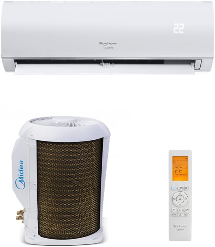 Ar condicionado Split Springer Midea Airvolution 22000 Btus com unidade interna, externa e controle remoto branco.