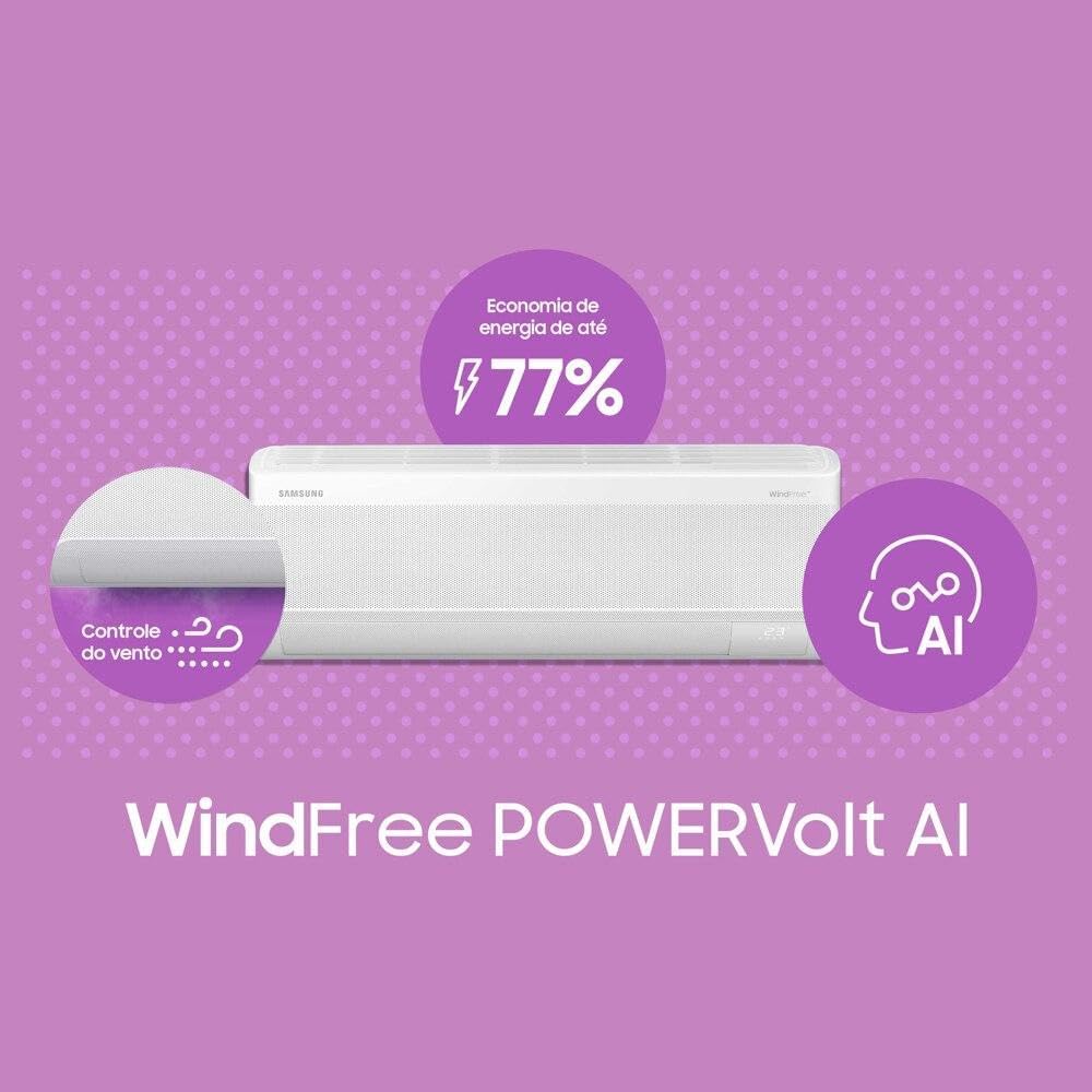 Ar-condicionado Samsung PowerVolt AI economiza até 77% de energia com controle do vento e inteligência artificial.