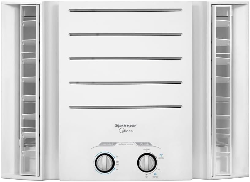 Ar-condicionado janela manual Springer Midea QCK105BB 10.000 BTUs vista frontal com laterais abertas