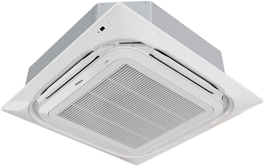 Unidade interna do ar-condicionado split inverter cassete Philco Eco 24000 BTUs só frio vista frontal, fundo branco.