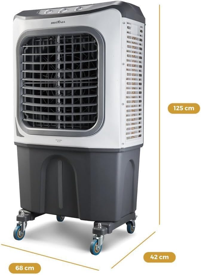 Dimensões do climatizador Britânia BCL70 70 litros 125x68x42 cm.