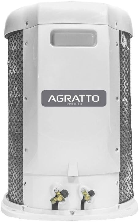 Unidade externa do ar condicionado split Agratto Inverter 9000 Btus, proteção metálica lateral.