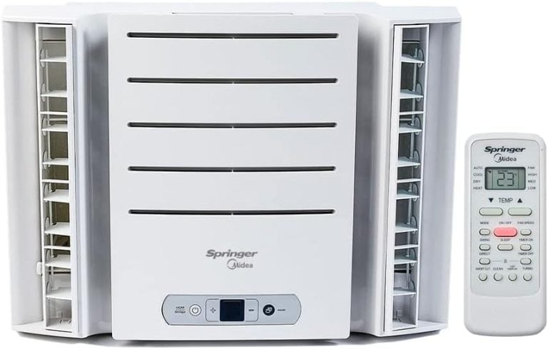 Ar condicionado janela Springer Midea 7500 BTU/h com controle remoto, branco, vista frontal