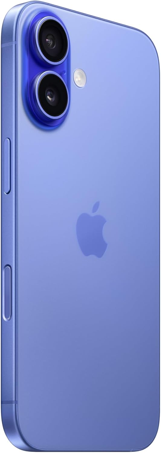 Apple iPhone 16 ultramarino vista lateral e traseira com foco nas câmeras