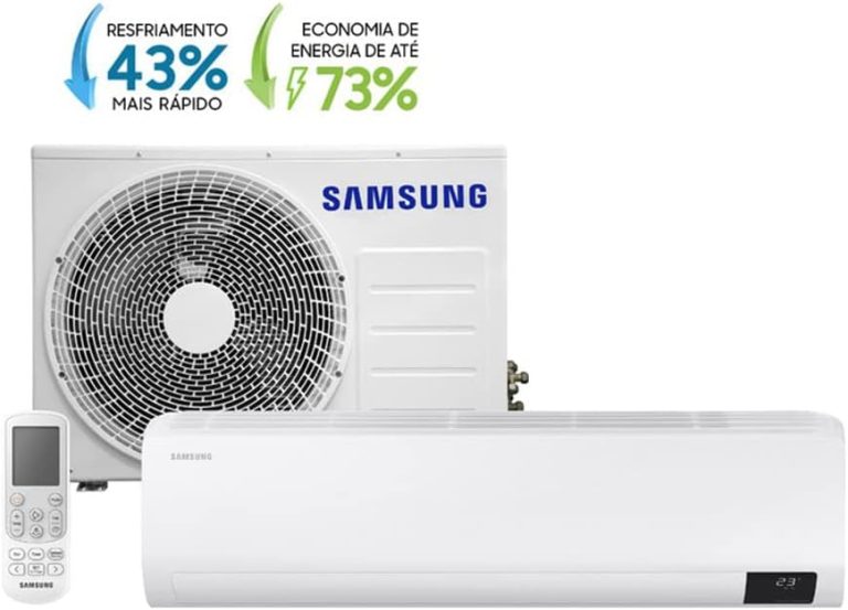 Ar condicionado split Samsung 18000 Btus High Wall Inverter branco com controle remoto e unidade externa, 43% resfriamento mais rápido, 73% de economia de energia