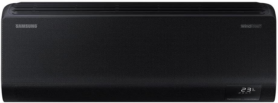 Ar-condicionado Split Samsung Windfree Black 18000 Btus vista frontal com display digital e painel texturizado.