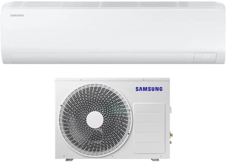 Ar-condicionado Samsung Split Digital Inverter 24.000 BTUs com unidade externa branca.