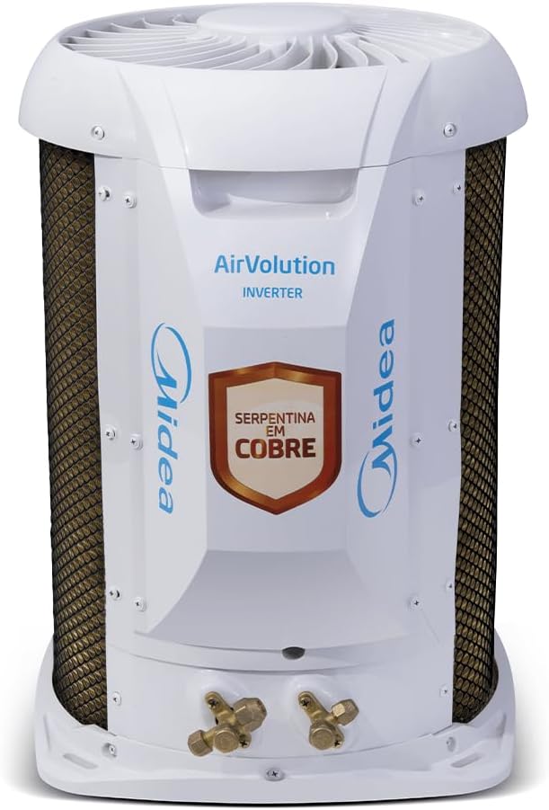 Unidade externa branca do ar condicionado Springer Midea Airvolution com serpentina em cobre