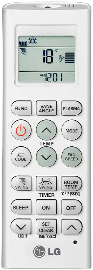 Controle remoto branco do ar condicionado LG com tela digital e múltiplos botões