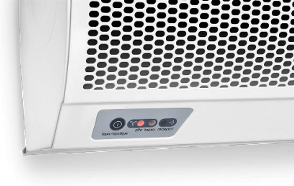 Close botão controle cortina de ar Springer branca com ícones