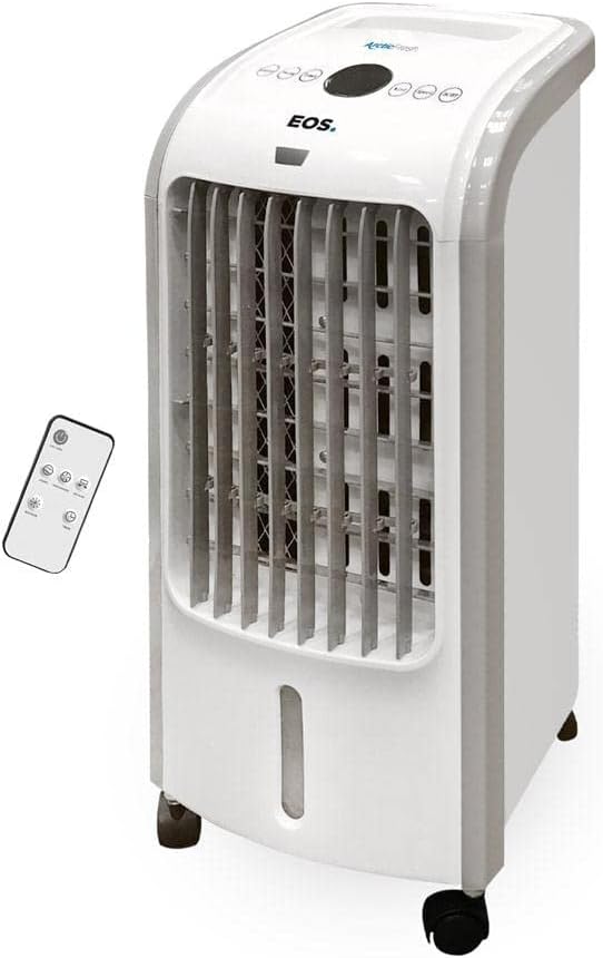 Climatizador de ar EOS Arctic Fresh 4 litros branco com controle remoto e painel digital frontal.