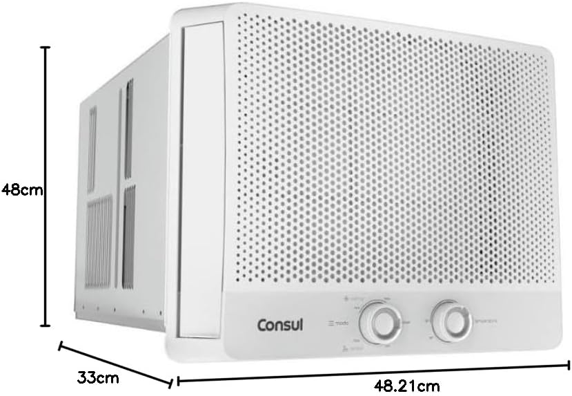 Ar condicionado janela Consul 10000 BTUs medidas detalhadas 48x48.21x33 cm