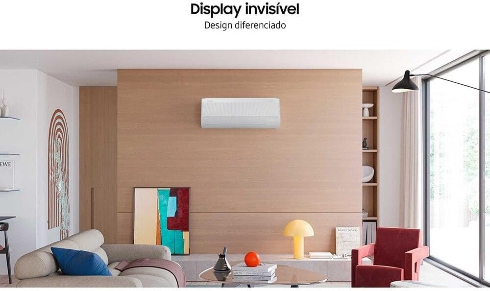 Ar-condicionado Samsung Windfree Ai instalado em sala moderna com display invisível