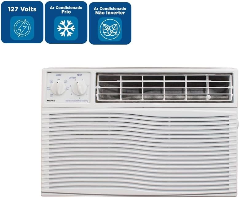 Ar Condicionado Janela Gree 10000 BTU/h Frio R32 com ícones 127 volts, frio, não inverter