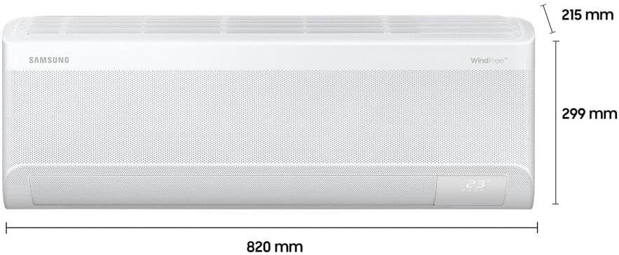Dimensões do ar-condicionado Samsung PowerVolt AI 12.000 Btus: 820x299x215 mm.