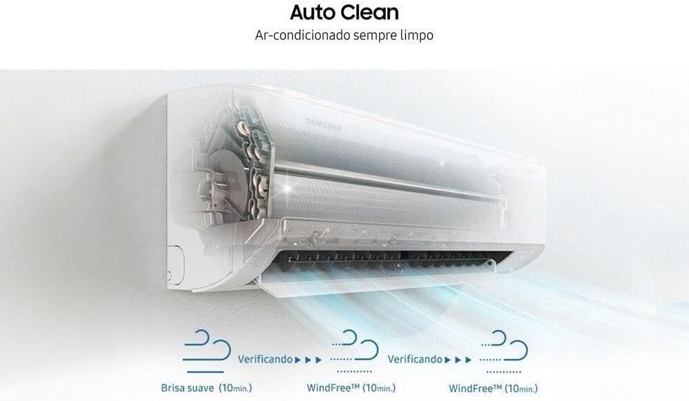 Recurso Auto Clean do ar-condicionado Samsung mantém o aparelho sempre limpo automaticamente.