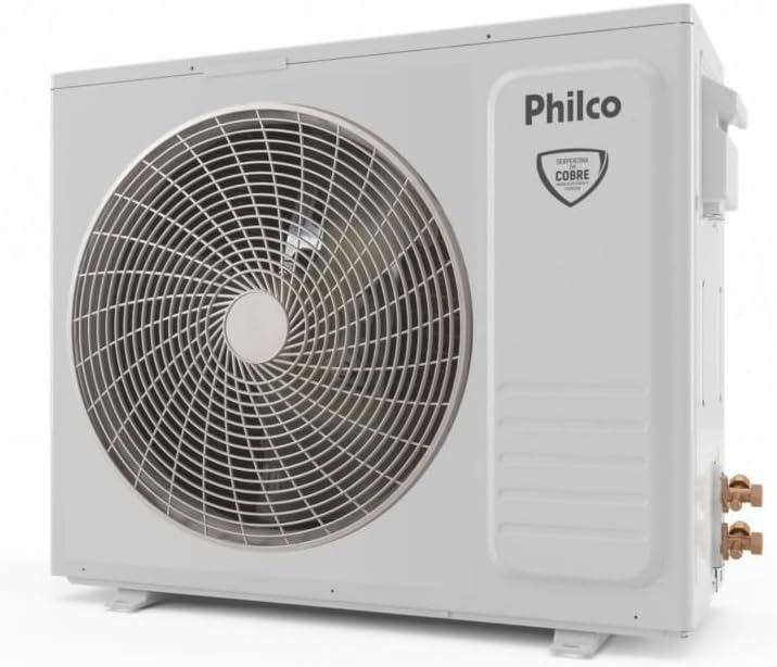 Unidade externa do ar-condicionado split Philco PAC9FB com ventilador e selo garantia cobre