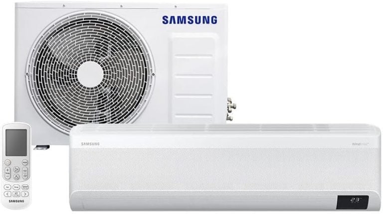 Ar-condicionado Split Inverter Samsung WindFree Connect 18000 BTUs branco com unidade interna, externa e controle remoto