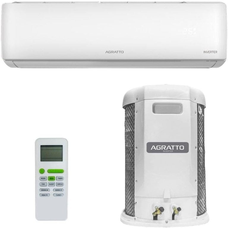 Ar condicionado split inverter 9000 Btus frio Liv Top Agratto com controle remoto e unidade externa, branco.