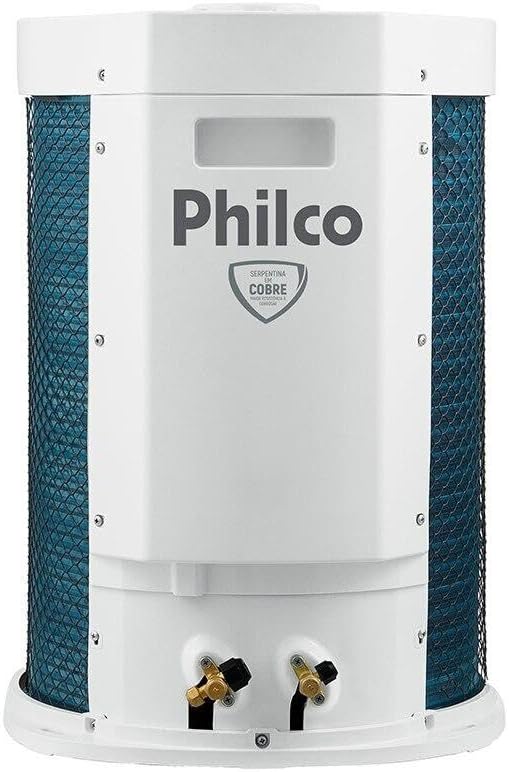Unidade externa branca e azul do Ar-condicionado Split Inverter Philco 18000 Btus de frente