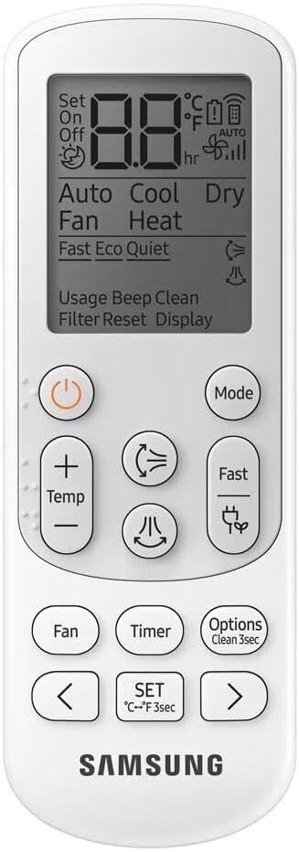 Controle remoto do ar condicionado Samsung WindFree AI com display digital e múltiplas funções