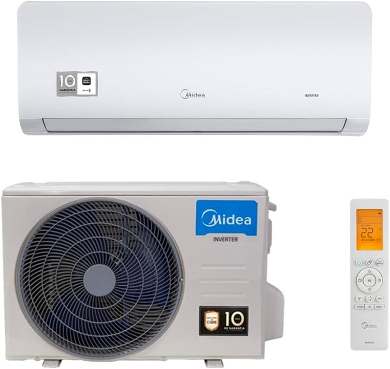 Ar condicionado split Midea Xtreme Save Connect Inverter 30.000 Btus com unidades interna, externa e controle remoto.