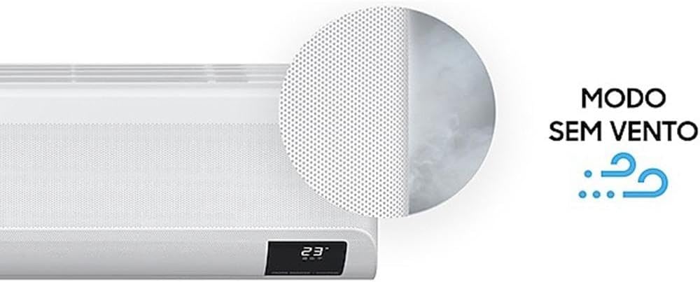 Ar Condicionado Samsung Wind Free com tecnologia Modo Sem Vento para conforto sem brisa direta.