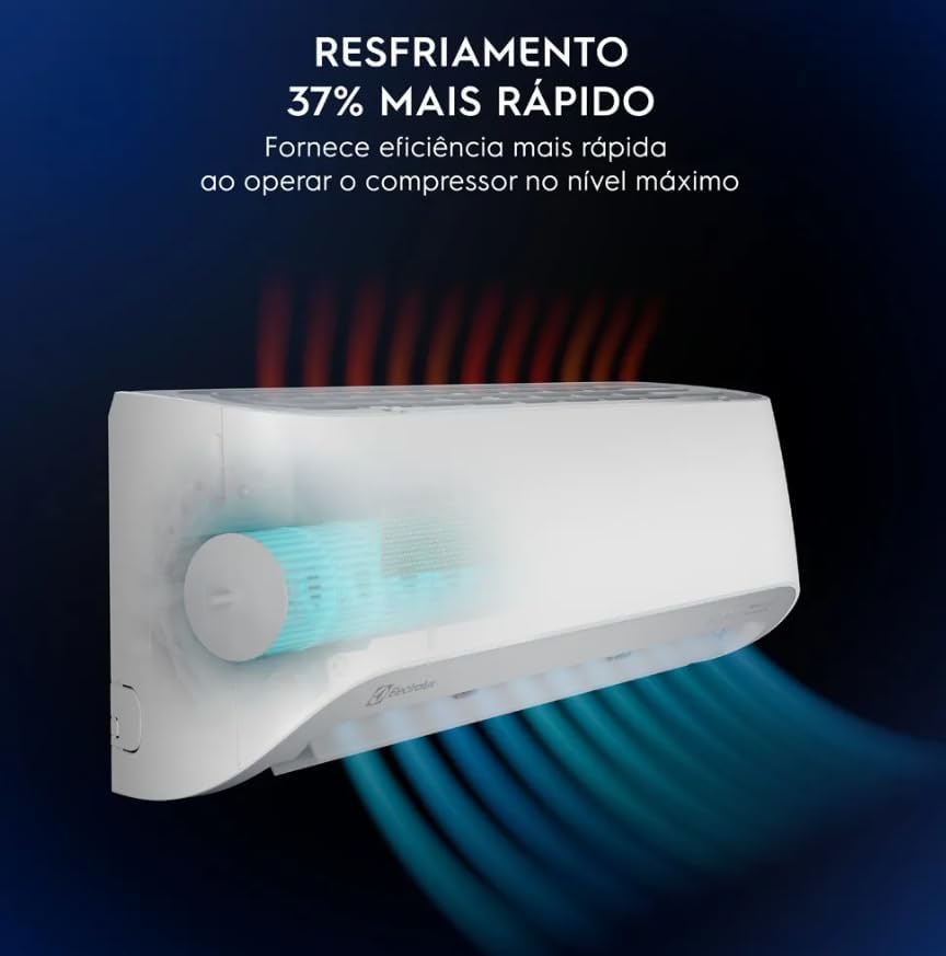 Ar-condicionado Electrolux Color Adapt resfriamento 37% mais rápido com efeito gráfico ar quente e frio circulando.