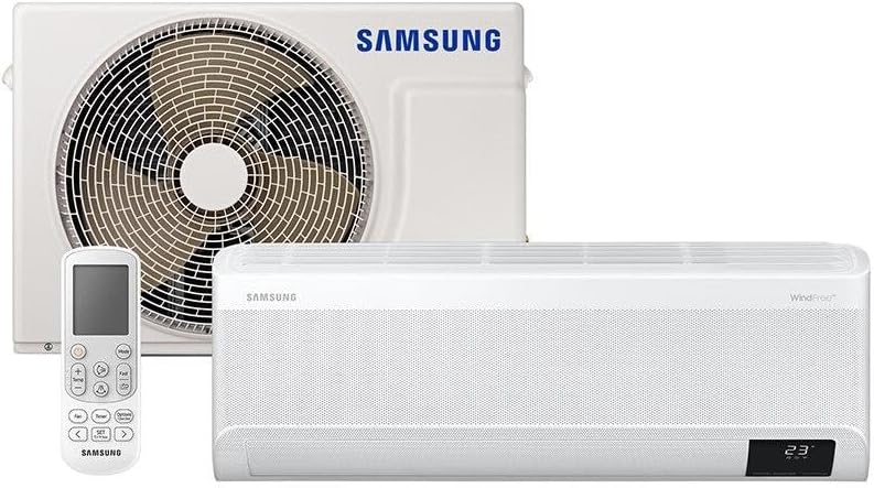 Conjunto de ar-condicionado Samsung Split WindFree com controle remoto e display digital