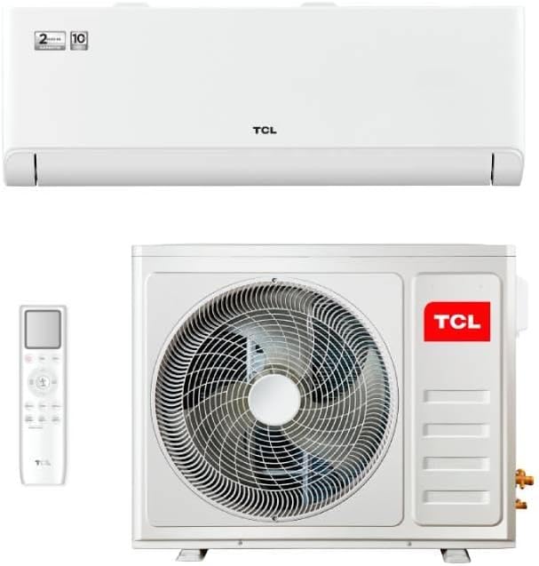 Ar Condicionado Split Inverter TCL T-Pro 2.0 18000 BTUs 220V unidades interna e externa junto com controle remoto branco.