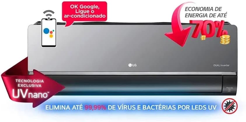 Ar-condicionado Split LG Dual Inverter com economia de energia e tecnologia UVnano que elimina vírus e bactérias.