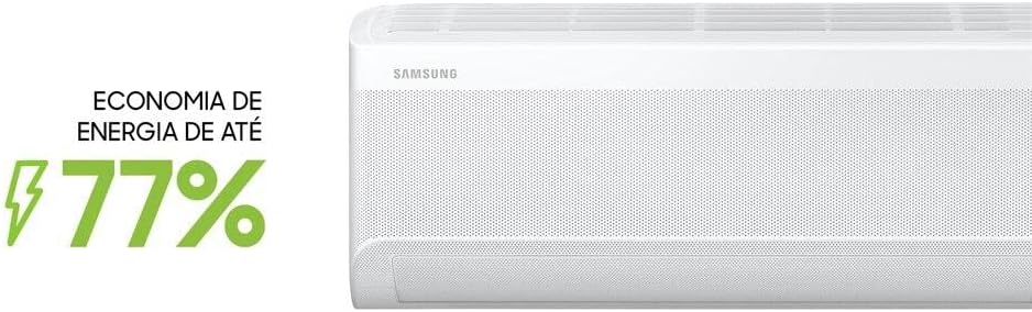 Unidade interna do ar condicionado Samsung com economia de energia até 77%.