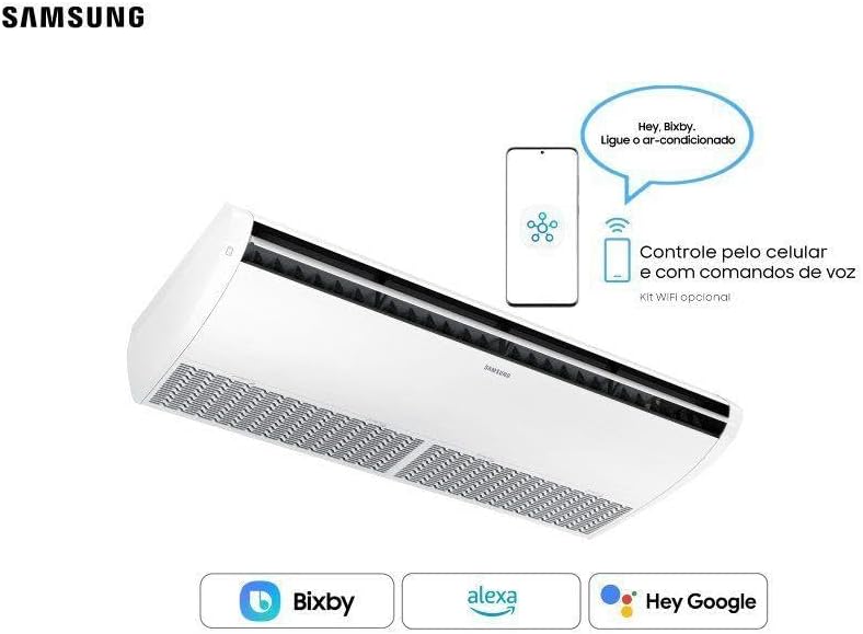 Ar condicionado Samsung controle por celular e voz com assistentes virtuais Bixby, Alexa e Google Assistant.